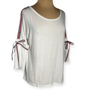 Alberto Makali white top with red white and blue ribbon detail Med